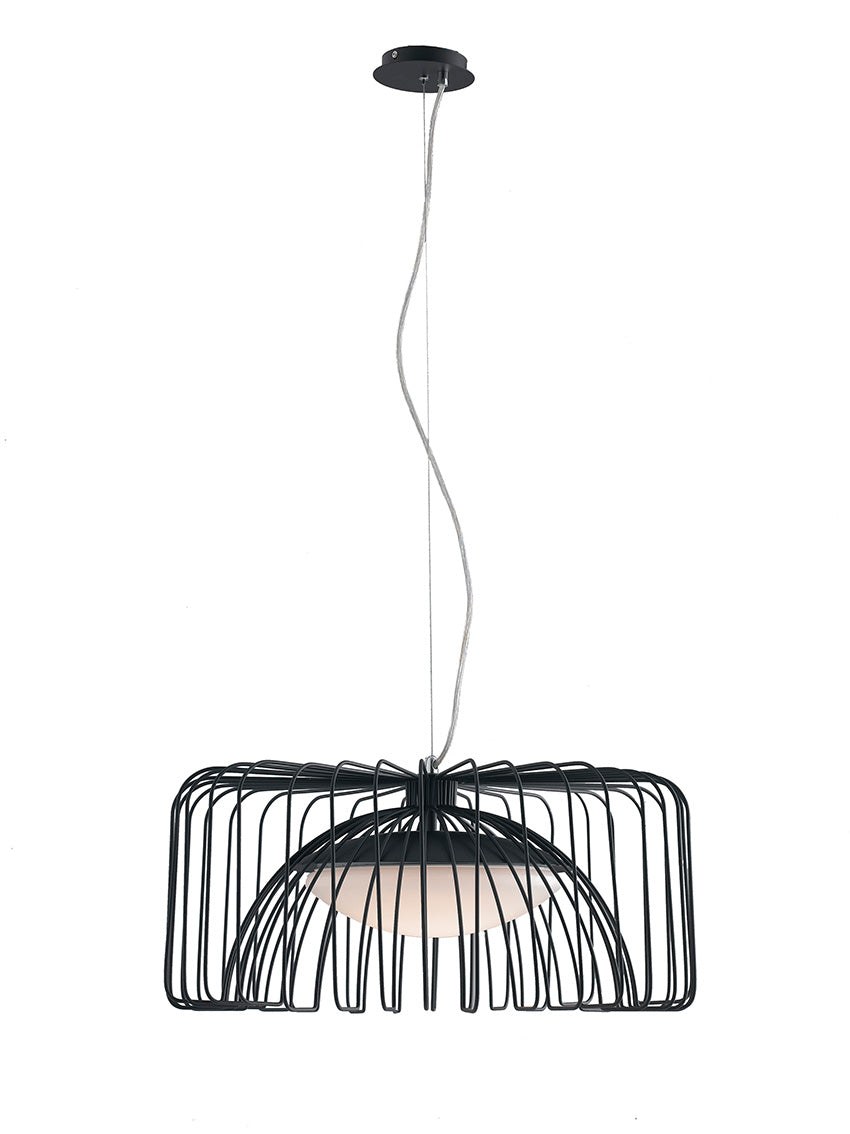 Sospensione LED in fili di metallo bianco-nero con diffusore centrale opale 24W 2740LM 4000°k COUGAR Sospensione LED in fili di metallo bianco-nero con diffusore centrale opale 24W 2740LM 4000°k COUGAR